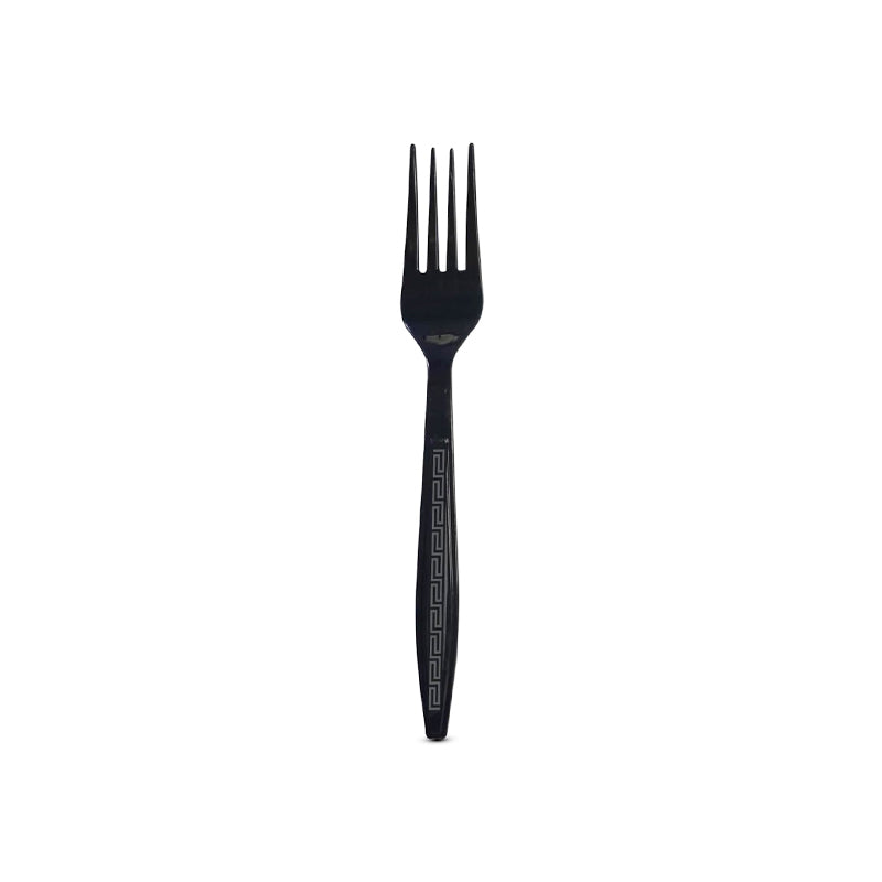 Black plastic fork on a white background