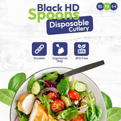Black HD Spoons Heavy Duty Disposable Cutlery - SNH Packing