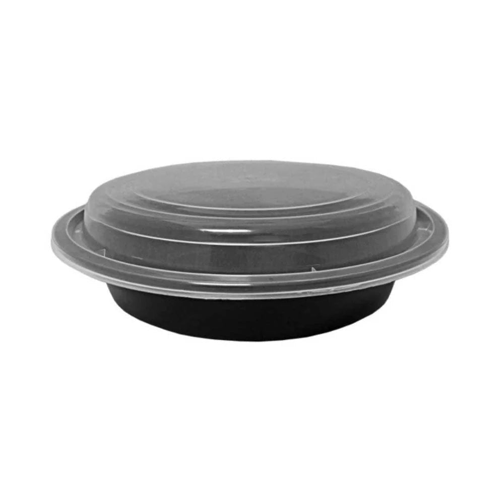 Black Microwave Round Containers with Lids 16oz to 48oz - SNH Packing