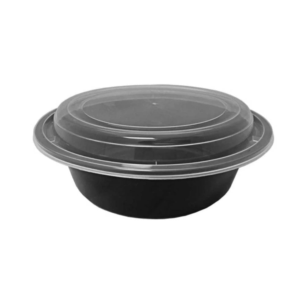 Black Microwave Round Containers with Lids 16oz to 48oz - SNH Packing