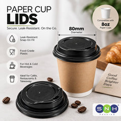 Black Paper Cup Lids 62 80 DIA for 4oz 8oz Cups - SNH Packing