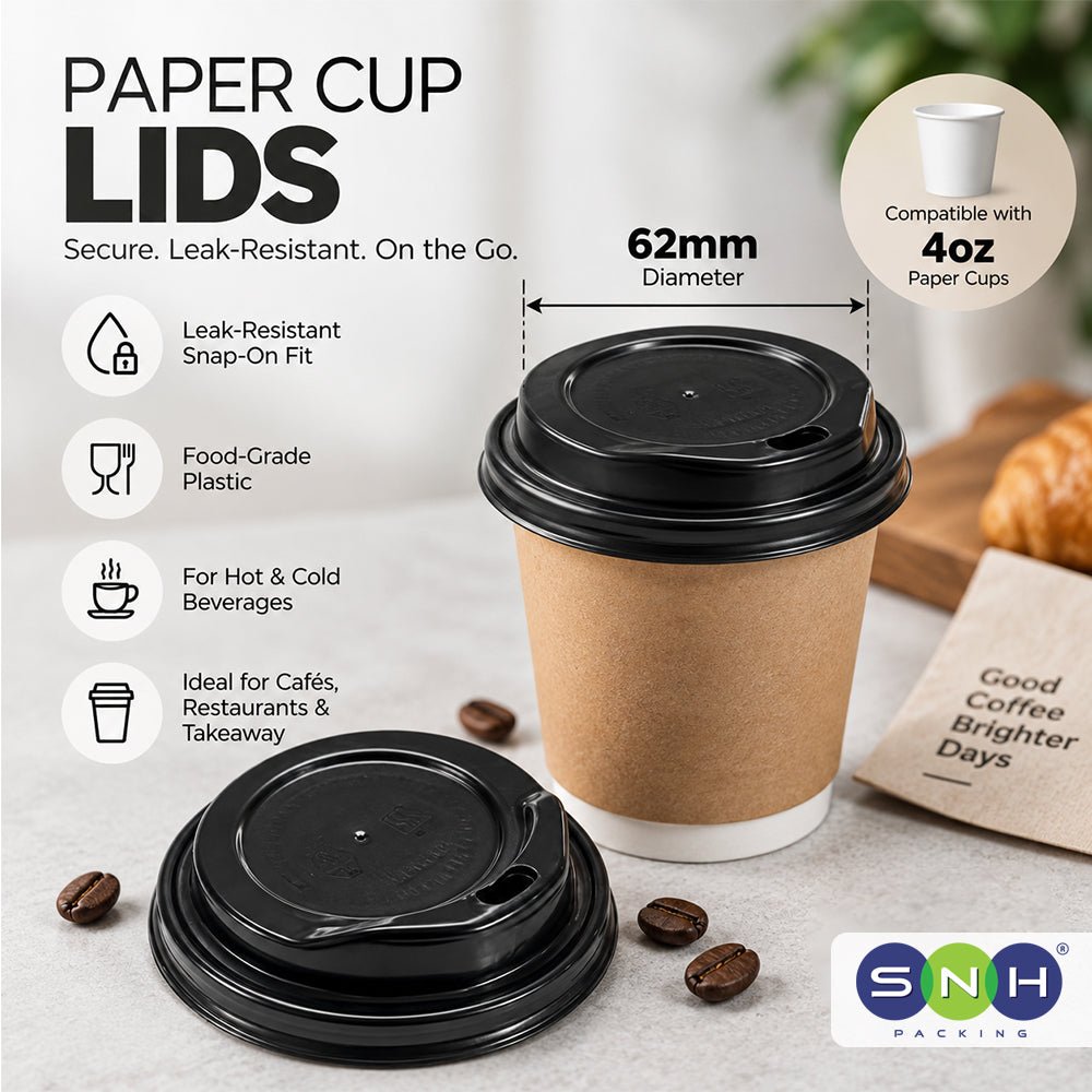 Black Paper Cup Lids 62 80 DIA for 4oz 8oz Cups - SNH Packing