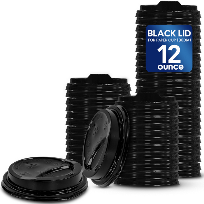 Black Paper Cup Lids 89mm for 12oz 16oz Cups