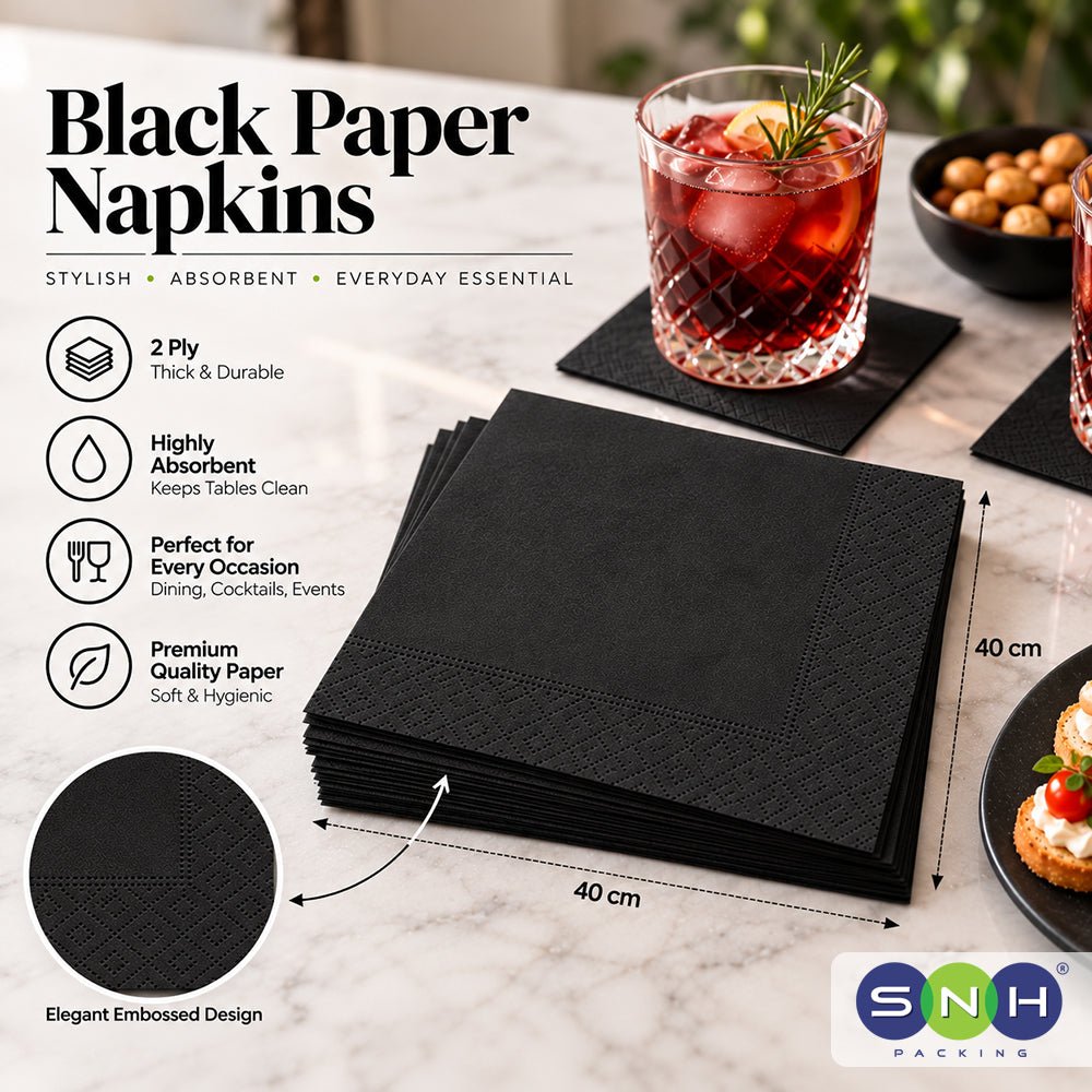 Black Paper Napkin 2 Ply 50 Pieces 25CM to 40CM - SNH Packing
