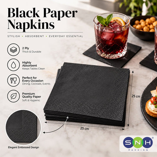 Black Paper Napkin 2 Ply 50 Pieces 25CM to 40CM - SNH Packing