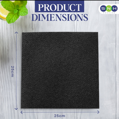 Black square product with dimensions on a white wooden surface, featuring 'SNH' branding.