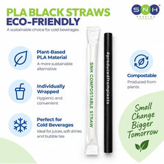 SNH Packaging PLA Black Straws Eco-Friendly compostable single-serve straw