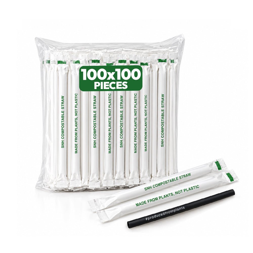 Black PLA Straws 8mm x 145mm 100 Pcs x 100 Pkts - Bulk Pack - SNH Packing