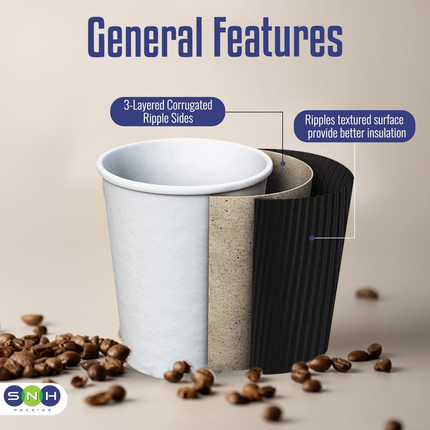 Black Ripple Coffee Cups 4oz to 12oz Insulated Hot Beverage Cups - SNH Packing