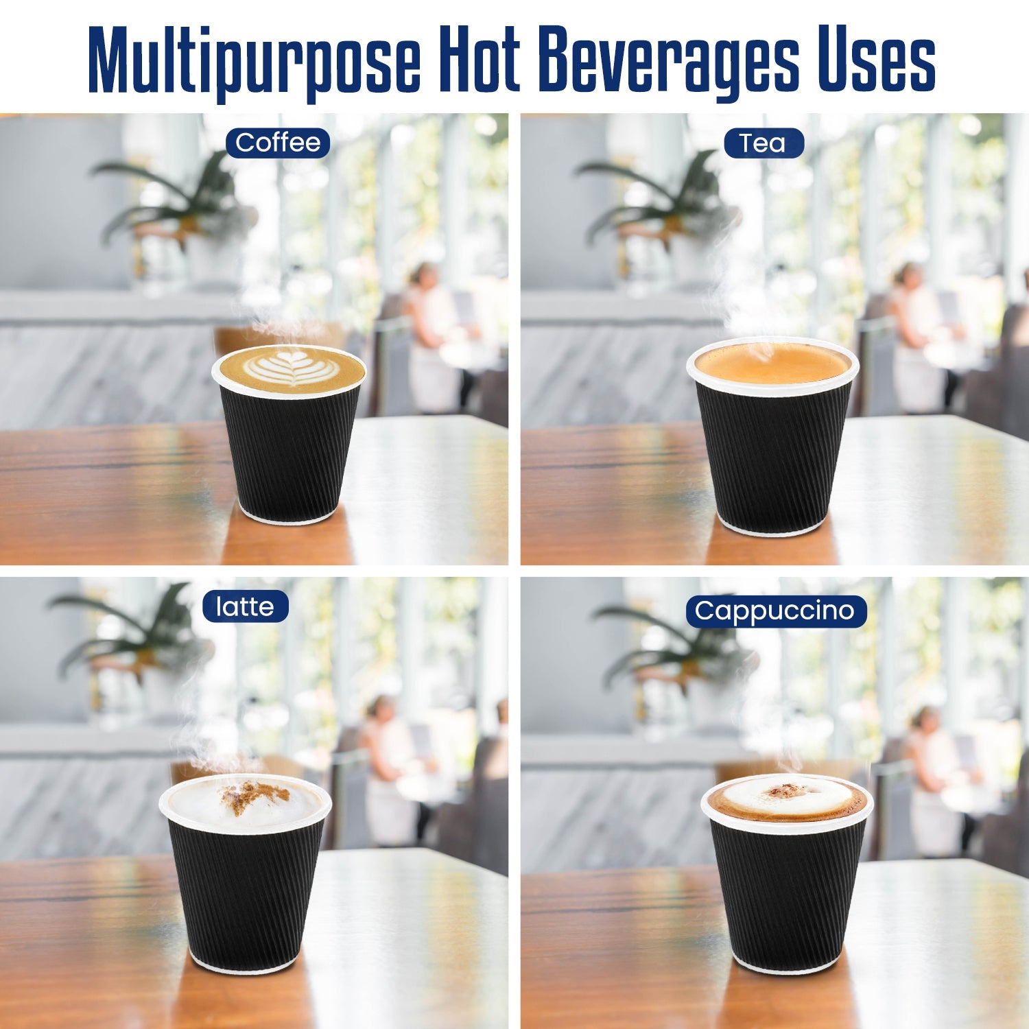 Black Ripple Coffee Cups 4oz to 12oz Insulated Hot Beverage Cups - SNH Packing