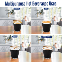Black Ripple Coffee Cups 4oz to 12oz Insulated Hot Beverage Cups - SNH Packing