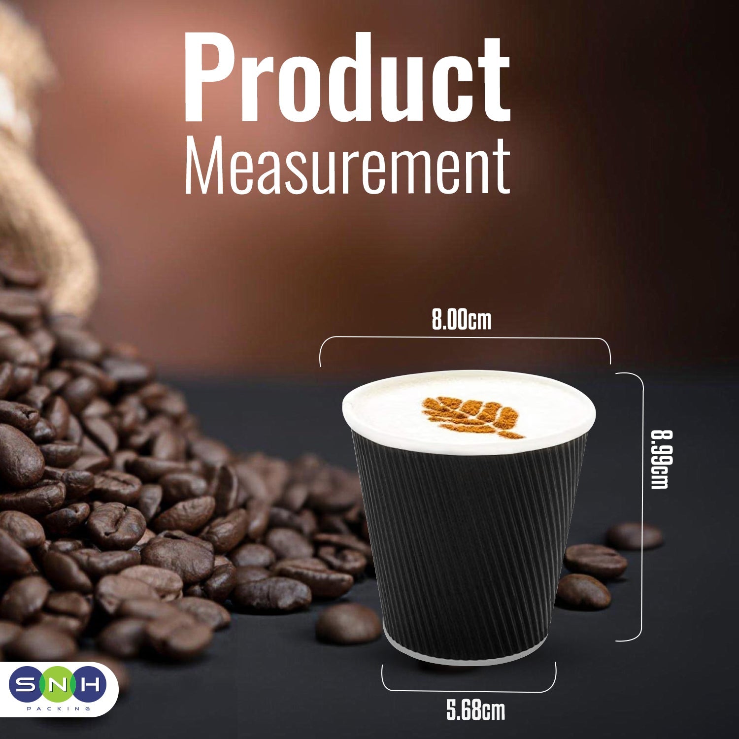 Black Ripple Coffee Cups 4oz to 12oz Insulated Hot Beverage Cups - SNH Packing