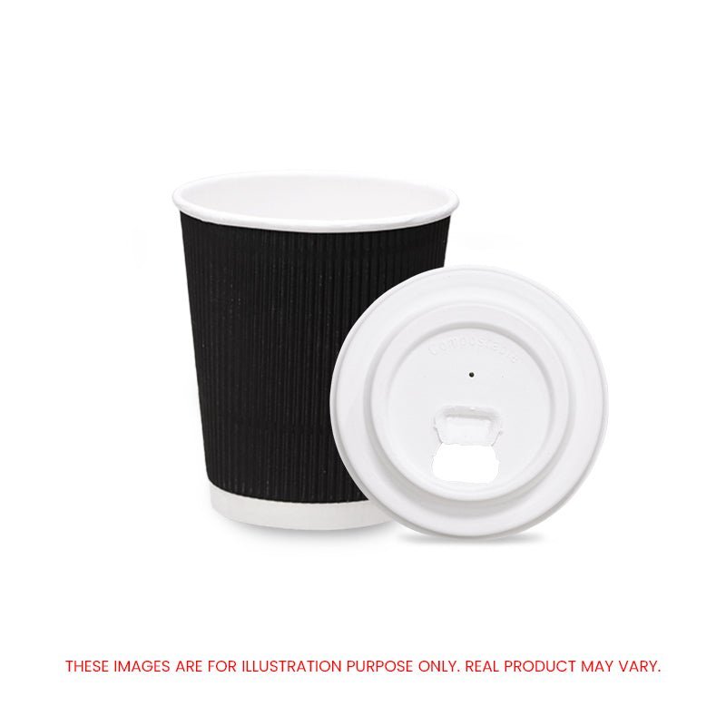 Black Ripple Wall Paper Cups with Bagasse Lids 8oz 12oz - SNH Packing