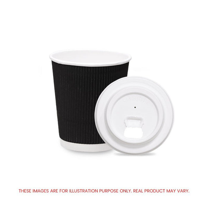 Black Ripple Wall Paper Cups with Bagasse Lids 8oz 12oz
