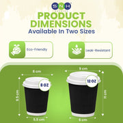 Black Ripple Wall Paper Cups with Bagasse Lids 8oz 12oz - SNH Packing