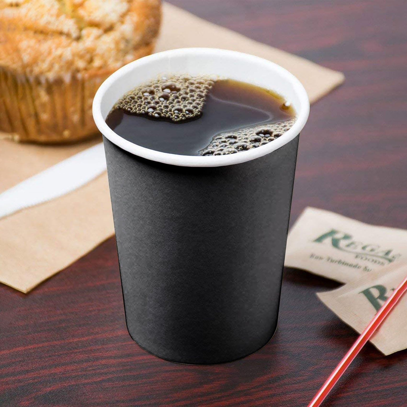 Black Single Wall Paper Cup 8 OZ Disposable Beverage Cup - SNH Packing