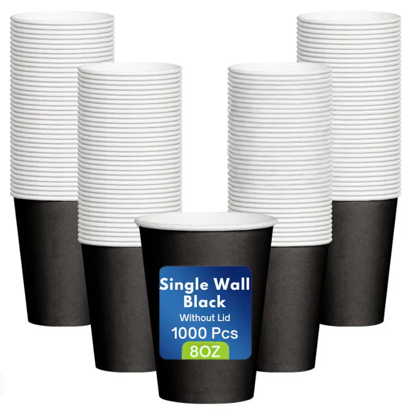 Black Single Wall Paper Cup 8 OZ Disposable Beverage Cup - SNH Packing