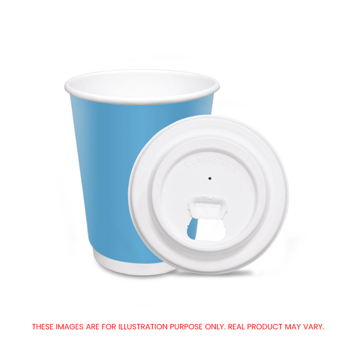 Blue Double Wall Paper Cups with Bagasse Lids