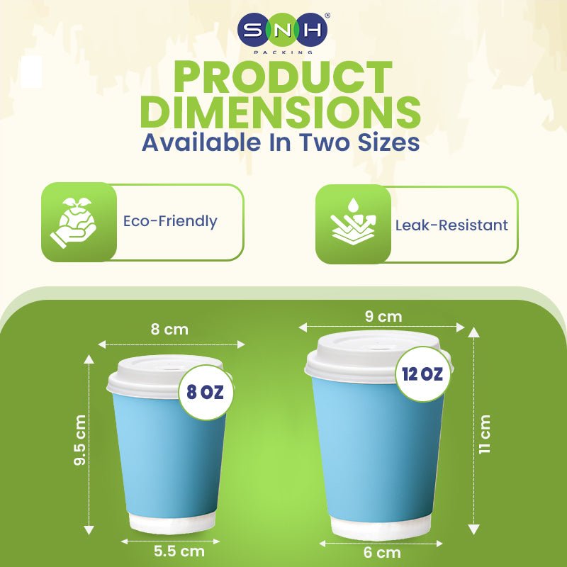 Blue Double Wall Paper Cups with Bagasse Lids - SNH Packing