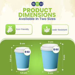 Blue Double Wall Paper Cups with Bagasse Lids - SNH Packing