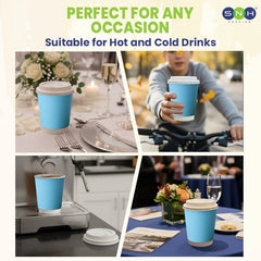 Blue Double Wall Paper Cups with Bagasse Lids - SNH Packing