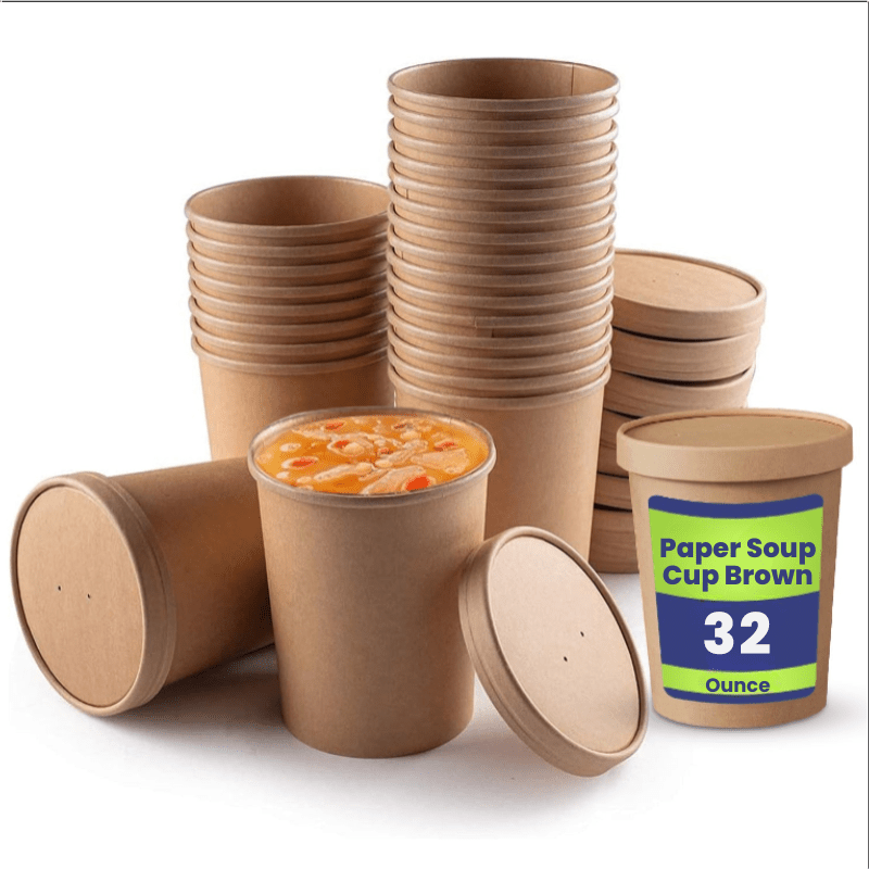 Brown Disposable Soup Cups with Lids Takeaway & Food Packaging - SNH Packing