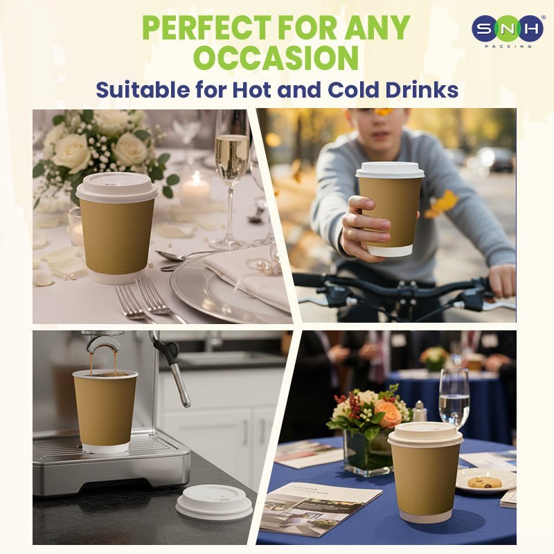 Brown Double Wall Paper Cups with Bagasse Lids 8 OZ 12 OZ - SNH Packing