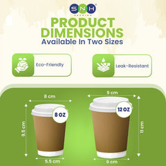 Brown Double Wall Paper Cups with Bagasse Lids 8 OZ 12 OZ - SNH Packing