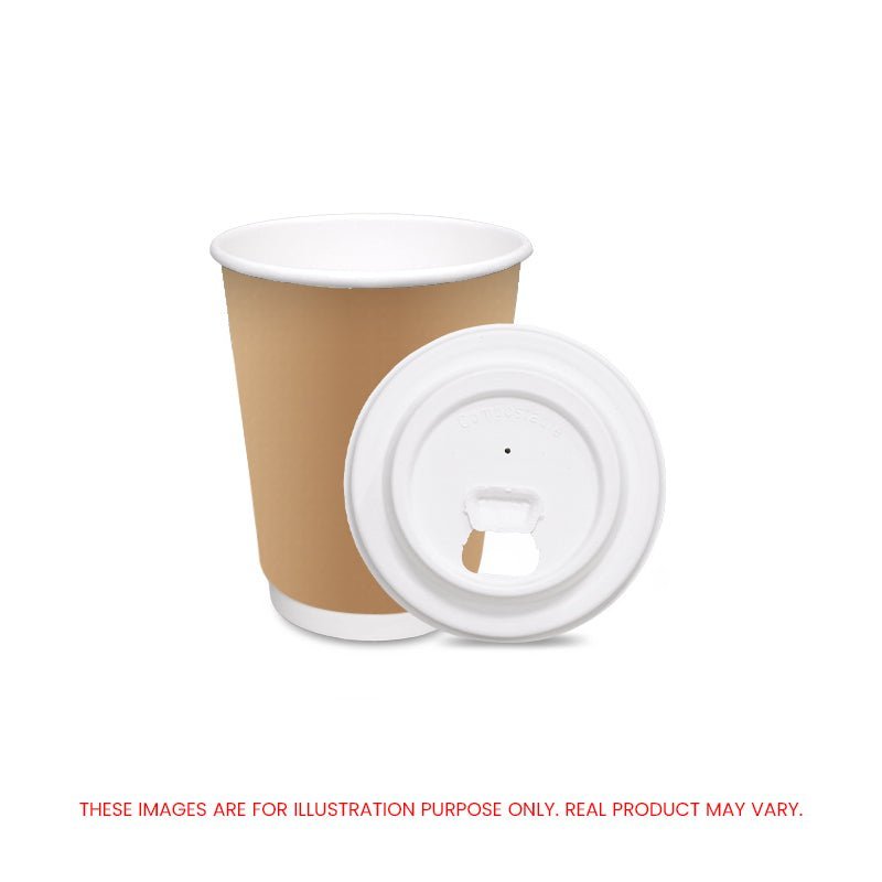 Brown Double Wall Paper Cups with Bagasse Lids 8 OZ 12 OZ - SNH Packing