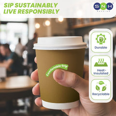 Brown Double Wall Paper Cups with Bagasse Lids 8 OZ 12 OZ - SNH Packing