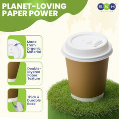 Brown Double Wall Paper Cups with Bagasse Lids 8 OZ 12 OZ - SNH Packing