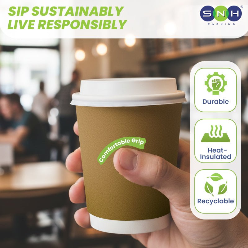 Brown Double Wall Paper Cups with Bagasse Lids - SNH Packing