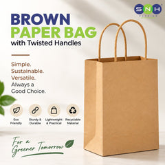 Brown Paper Bags with Twisted Handles Multiple Sizes - SNH Packing