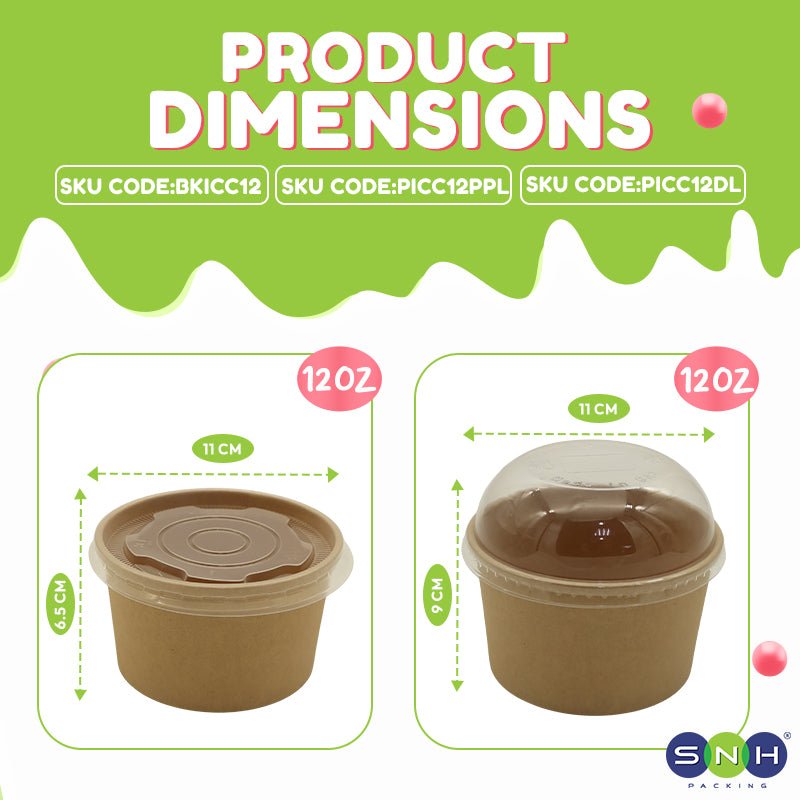 Brown Paper Ice Cream Cups with Lids 4 OZ to 16 OZ - SNH Packing