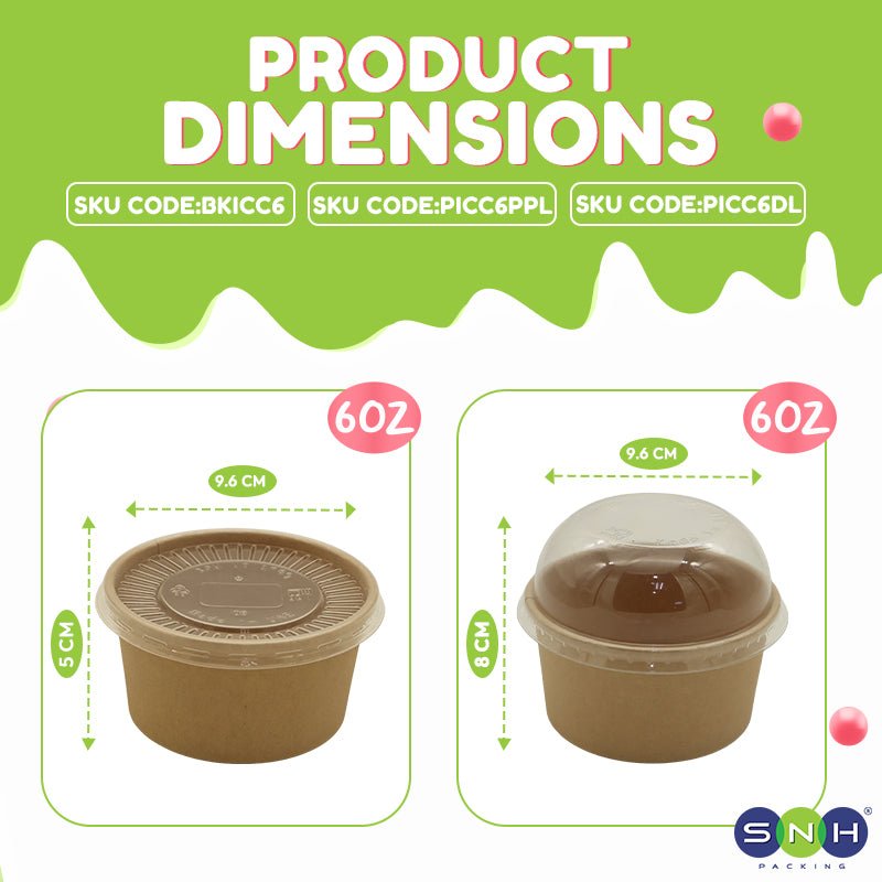 Brown Paper Ice Cream Cups with Lids 4 OZ to 16 OZ - SNH Packing