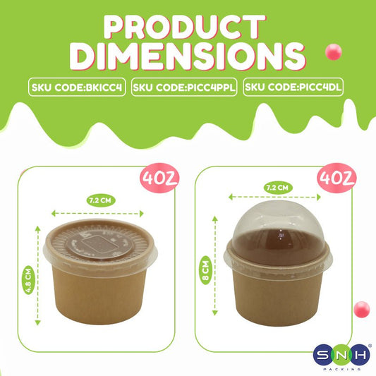 Brown Paper Ice Cream Cups with Lids 4 OZ to 16 OZ - SNH Packing