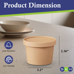 SNH Packing Brown Paper Soup Cups with Lids 8oz to 32oz
