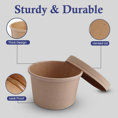 SNH Packing Brown Paper Soup Cups with Lids 8oz to 32oz