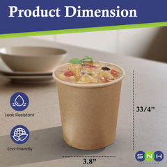 SNH Packing Brown Paper Soup Cups with Lids 8oz to 32oz
