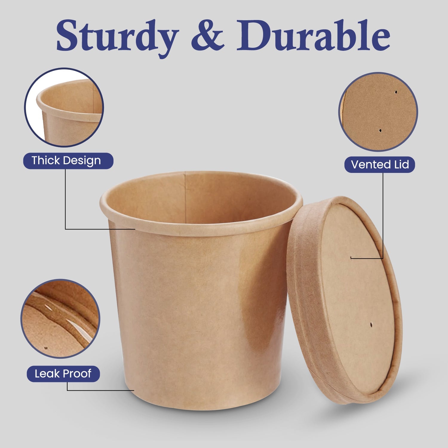 SNH Packing Brown Paper Soup Cups with Lids 8oz to 32oz