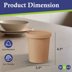 SNH Packing Brown Paper Soup Cups with Lids 8oz to 32oz
