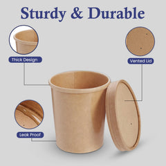 SNH Packing Brown Paper Soup Cups with Lids 8oz to 32oz