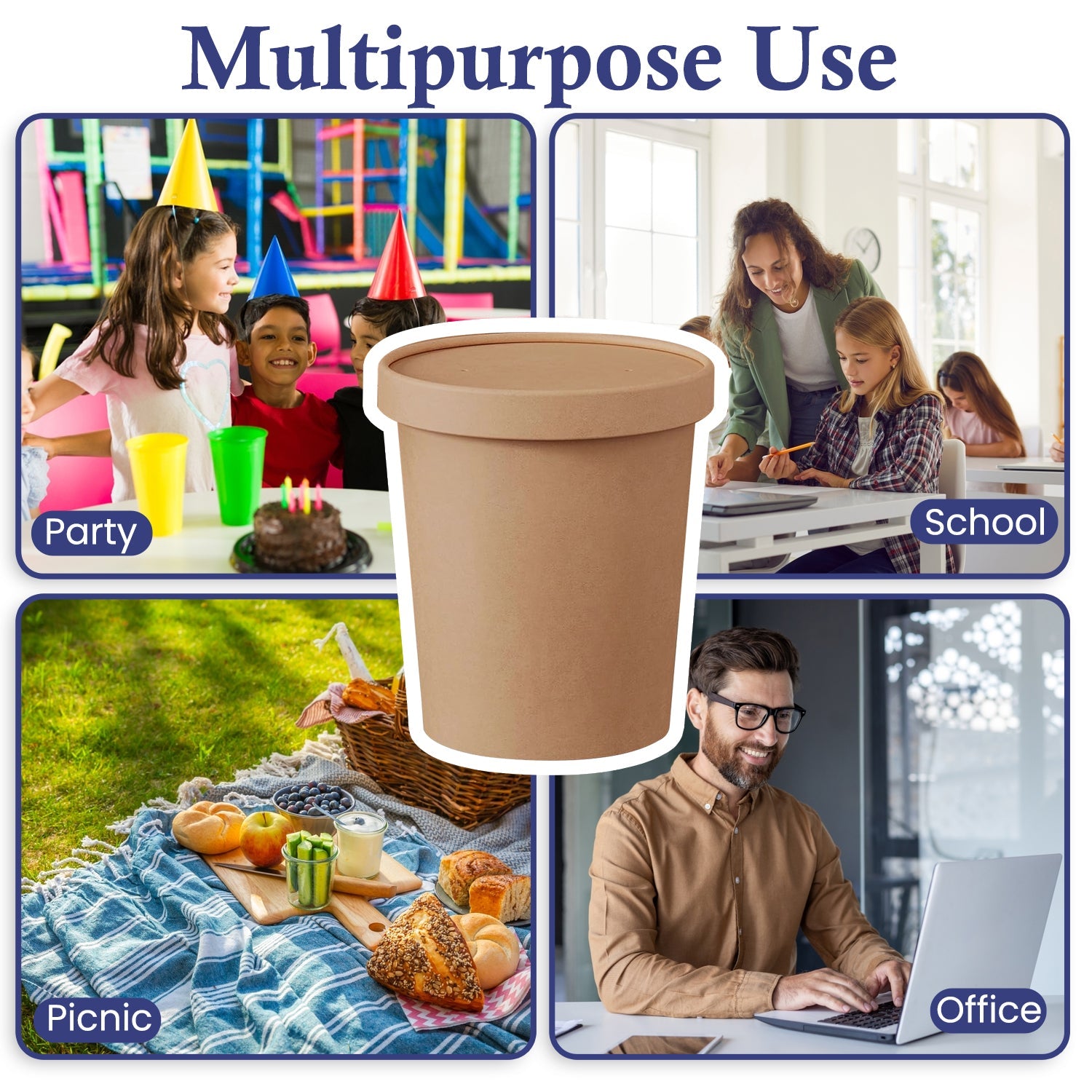 SNH Packing Brown Paper Soup Cups with Lids 8oz to 32oz