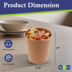 SNH Packing Brown Paper Soup Cups with Lids 8oz to 32oz