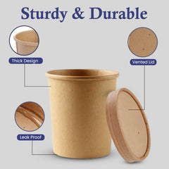 SNH Packing Brown Paper Soup Cups with Lids 8oz to 32oz