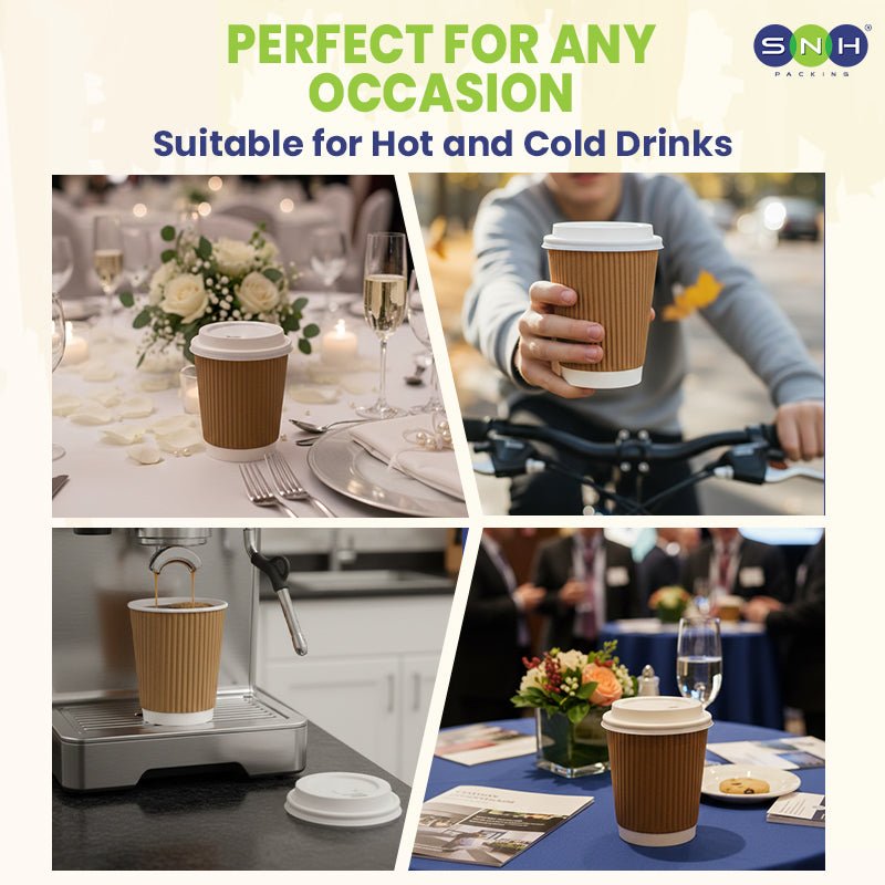 Brown Ripple Wall Paper Cup with Bagasse Lid - SNH Packing