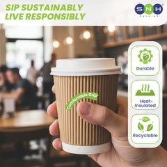 Brown Ripple Wall Paper Cup with Bagasse Lid - SNH Packing