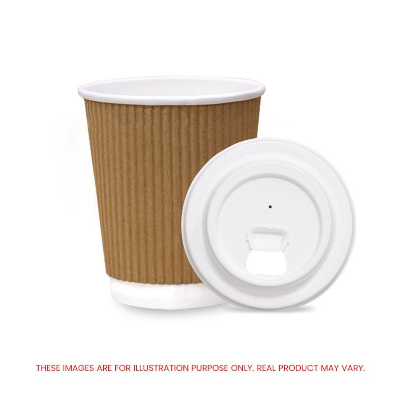 Brown Ripple Wall Paper Cup with Bagasse Lid - SNH Packing