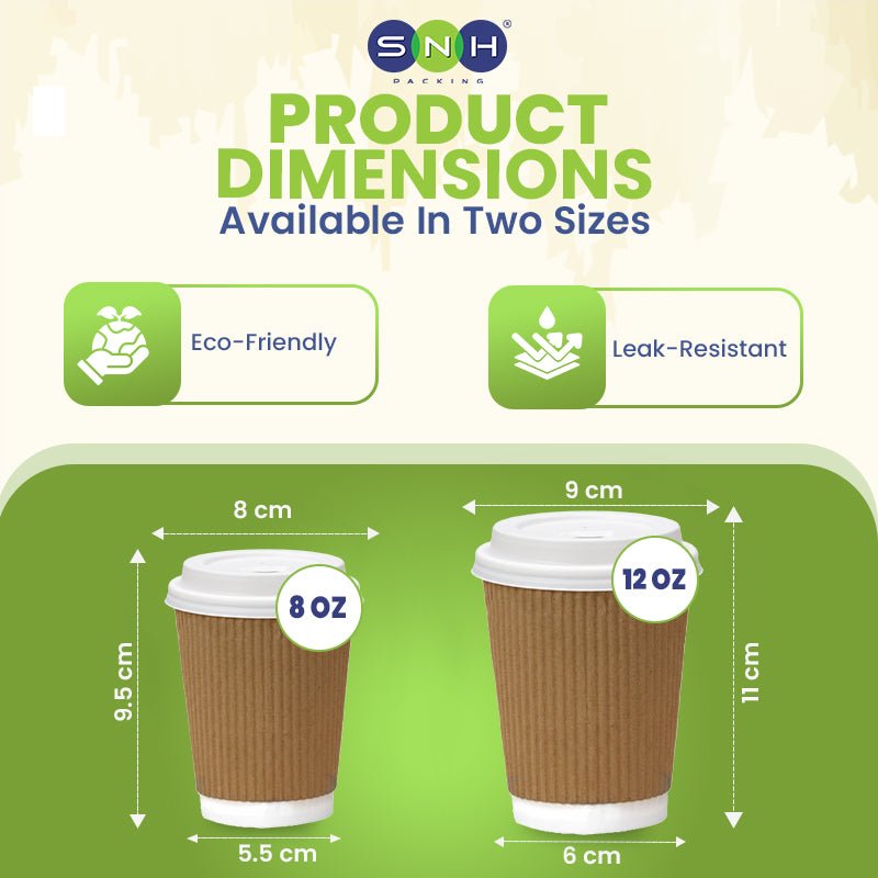 Brown Ripple Wall Paper Cup with Bagasse Lid - SNH Packing