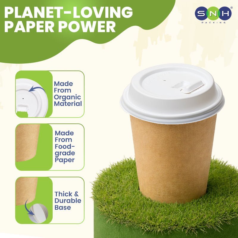 Brown Single Wall Paper Cups with Bagasse Lids - SNH Packing